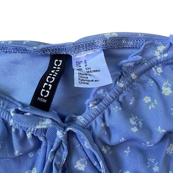 Sheer Baby Blue Floral Ruched Body-con long sleeve Mini dress Size Small - Picture 2 of 5